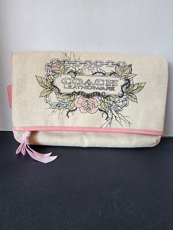 Coach Handbags - Coach Tattoo Canvas Foldover Clutch, Lurex, EUC, 2009, 42671